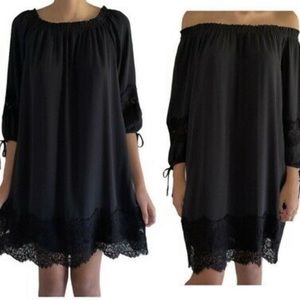 LOFT Black Lace Insert Slip Mini Tunic Dress 🍸